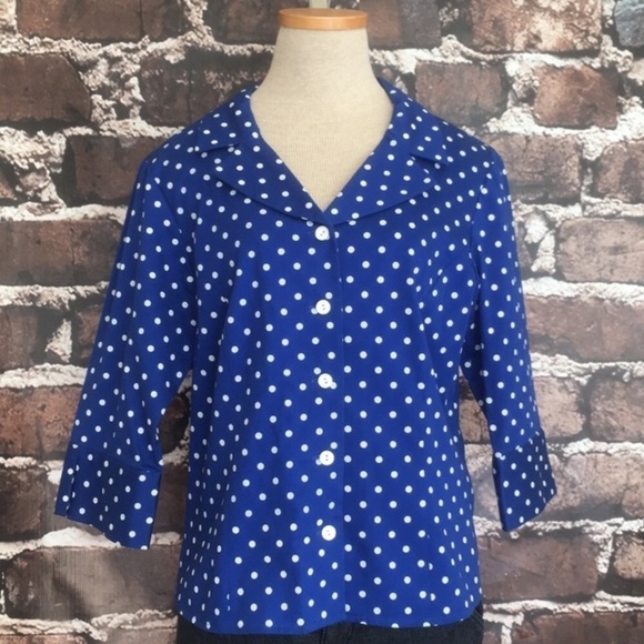 Pendleton Blouse Top Polka Dots Blue White Small - Picture 1 of 8